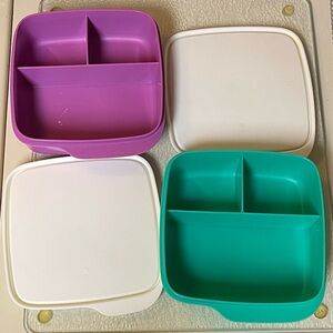 Tupperware Purple and Teal Divided Lunch Containers (550 ml) - Set of 4